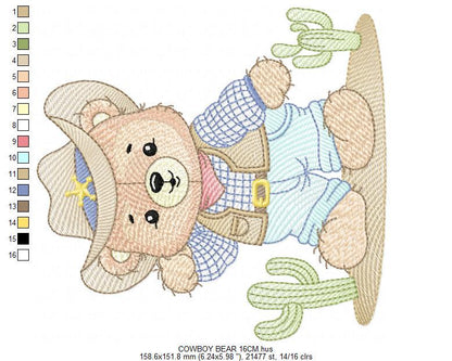 Cowboy Bear with Hat and cactus embroidery designs - Teddy Bear Sheriff embroidery design machine embroidery pattern - Instant download jef