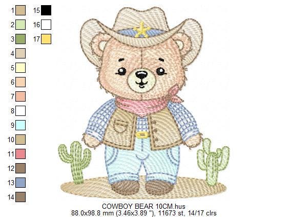 Cowboy Bear with Hat and cactus embroidery designs - Boy Teddy Bear Sheriff embroidery design machine embroidery pattern - Instant download