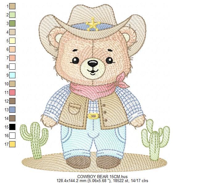 Cowboy Bear with Hat and cactus embroidery designs - Boy Teddy Bear Sheriff embroidery design machine embroidery pattern - Instant download