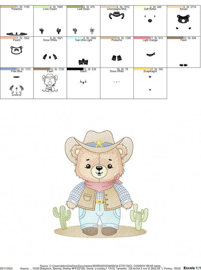 Cowboy Bear with Hat and cactus embroidery designs - Boy Teddy Bear Sheriff embroidery design machine embroidery pattern - Instant download