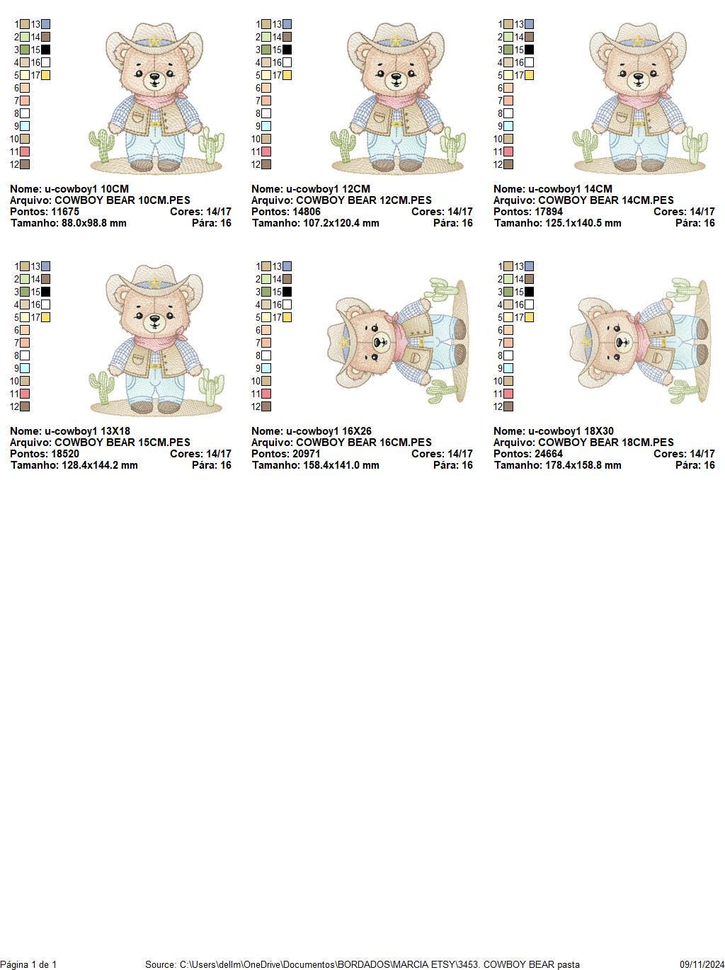 Cowboy Bear with Hat and cactus embroidery designs - Boy Teddy Bear Sheriff embroidery design machine embroidery pattern - Instant download