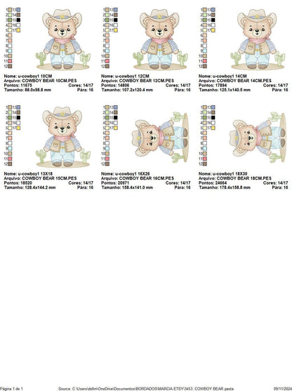 Cowboy Bear with Hat and cactus embroidery designs - Boy Teddy Bear Sheriff embroidery design machine embroidery pattern - Instant download