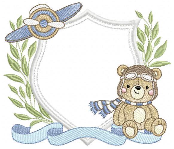 Pilot Bear frame embroidery designs - Aviator Teddy Bear with goggles laurel frame design machine embroidery pattern - Instant download pes