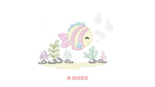 Fish embroidery designs - Ocean animals embroidery design machine embroidery pattern - Coral Algae seashells seaweed file - Instant download