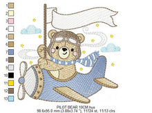 Cargar imagen en el visor de la galería, Pilot Bear embroidery designs - Plane embroidery design machine embroidery pattern - Aviator Teddy Bear embroidery file - instant download
