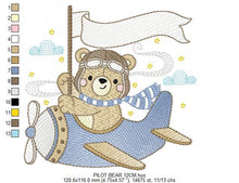 Cargar imagen en el visor de la galería, Pilot Bear embroidery designs - Plane embroidery design machine embroidery pattern - Aviator Teddy Bear embroidery file - instant download
