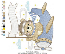 Cargar imagen en el visor de la galería, Pilot Bear embroidery designs - Plane embroidery design machine embroidery pattern - Aviator Teddy Bear embroidery file - instant download
