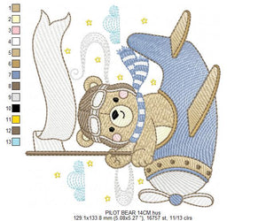 Pilot Bear embroidery designs - Plane embroidery design machine embroidery pattern - Aviator Teddy Bear embroidery file - instant download