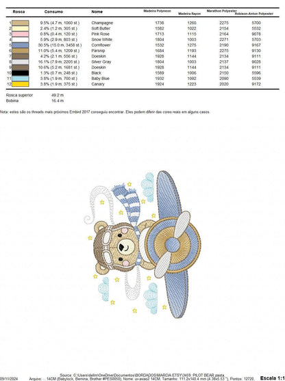 Pilot Bear embroidery designs - Plane embroidery design machine embroidery pattern - Aviator Teddy Bear embroidery file - instant download