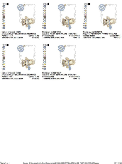 Pilot Bear frame embroidery designs - Aviator Teddy with goggles and cap embroidery design machine embroidery pattern - instant download pes