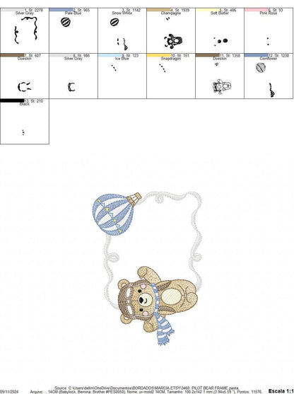 Pilot Bear frame embroidery designs - Aviator Teddy with goggles and cap embroidery design machine embroidery pattern - instant download pes