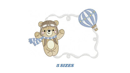 Pilot Bear frame embroidery designs - Aviator Teddy with goggles and cap embroidery design machine embroidery pattern - instant download pes