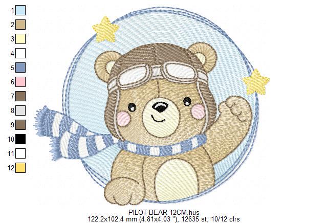 Pilot Bear embroidery designs - Plane embroidery design machine embroidery pattern - Aviator Teddy bear frame file - Instant download pes