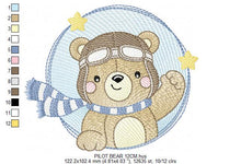 Cargar imagen en el visor de la galería, Pilot Bear embroidery designs - Plane embroidery design machine embroidery pattern - Aviator Teddy bear frame file - Instant download pes
