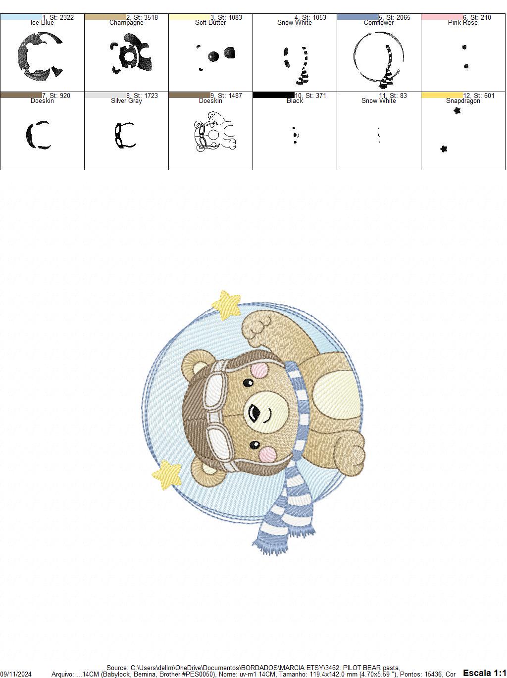 Pilot Bear embroidery designs - Plane embroidery design machine embroidery pattern - Aviator Teddy bear frame file - Instant download pes