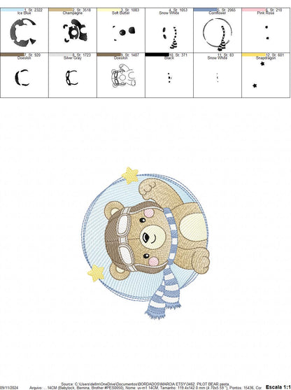 Pilot Bear embroidery designs - Plane embroidery design machine embroidery pattern - Aviator Teddy bear frame file - Instant download pes