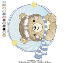 Cargar imagen en el visor de la galería, Pilot Bear embroidery designs - Plane embroidery design machine embroidery pattern - Aviator Teddy bear embroidery file - instant download
