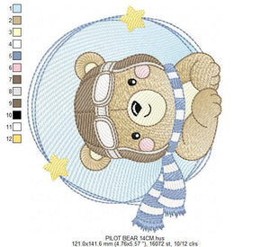 Pilot Bear embroidery designs - Plane embroidery design machine embroidery pattern - Aviator Teddy bear embroidery file - instant download