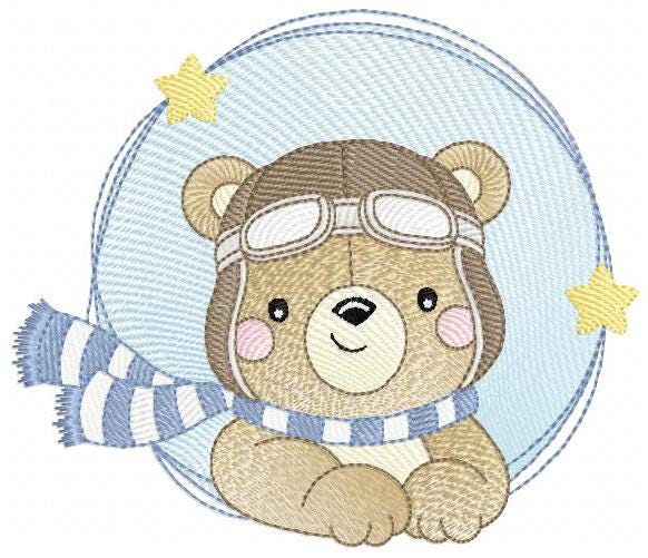 Pilot Bear embroidery designs - Plane embroidery design machine embroidery pattern - Aviator Teddy bear embroidery file - instant download
