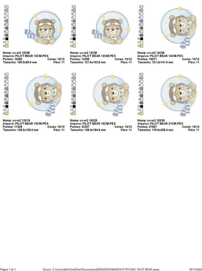 Pilot Bear embroidery designs - Plane embroidery design machine embroidery pattern - Aviator Teddy bear embroidery file - instant download