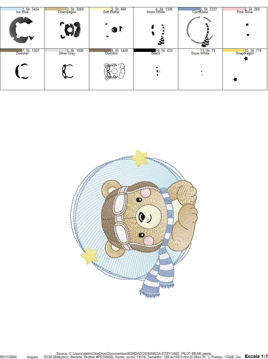 Pilot Bear embroidery designs - Plane embroidery design machine embroidery pattern - Aviator Teddy bear embroidery file - instant download