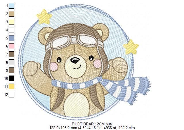 Pilot Bear Frame embroidery designs - Boy Aviator with cap and goggles embroidery design machine embroidery pattern - instant download pes