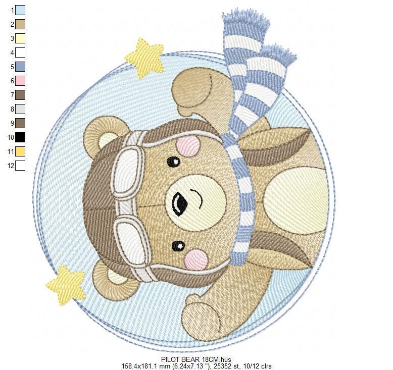 Pilot Bear Frame embroidery designs - Boy Aviator with cap and goggles embroidery design machine embroidery pattern - instant download pes