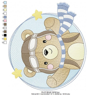 Pilot Bear Frame embroidery designs - Boy Aviator with cap and goggles embroidery design machine embroidery pattern - instant download pes