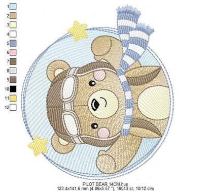 Pilot Bear Frame embroidery designs - Boy Aviator with cap and goggles embroidery design machine embroidery pattern - instant download pes