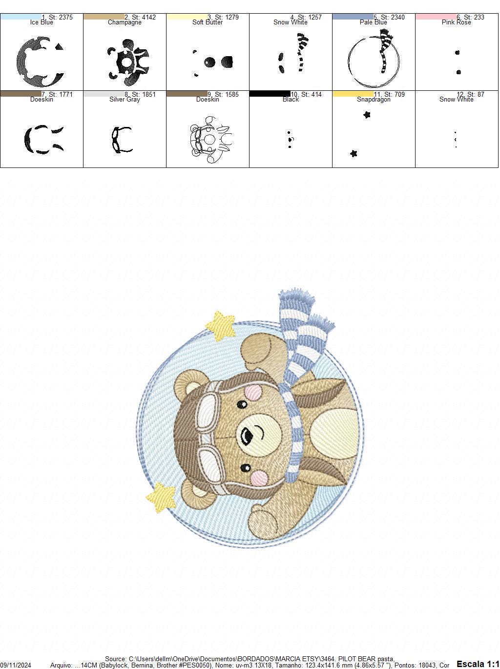 Pilot Bear Frame embroidery designs - Boy Aviator with cap and goggles embroidery design machine embroidery pattern - instant download pes