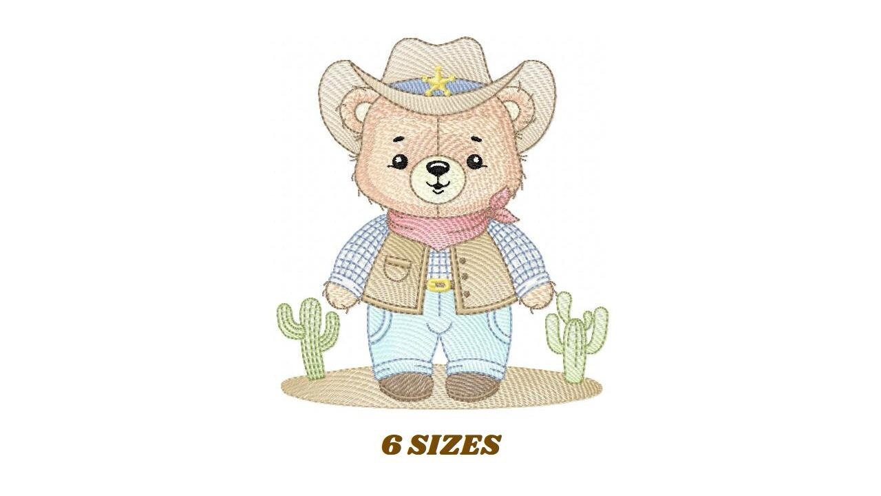 Cowboy Bear with Hat and cactus embroidery designs - Boy Teddy Bear Sheriff embroidery design machine embroidery pattern - Instant download