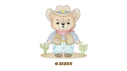 Cowboy Bear with Hat and cactus embroidery designs - Boy Teddy Bear Sheriff embroidery design machine embroidery pattern - Instant download