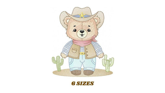 Cowboy Bear with Hat and cactus embroidery designs - Boy Teddy Bear Sheriff embroidery design machine embroidery pattern - Instant download