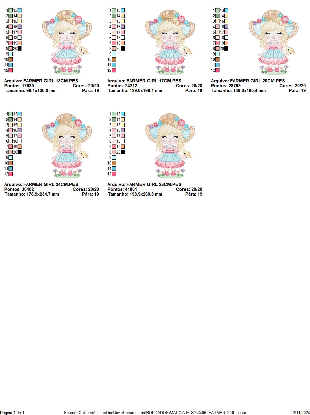 Peasant Girl embroidery designs - Flower girl embroidery design machine embroidery pattern - Farmer embroidery file - Instant download pes