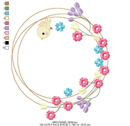 Bird with flower frame embroidery designs - Birds frame embroidery design machine embroidery pattern - Floral file - Instant download pes