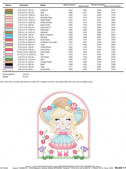 Girl with hat embroidery designs - Gardner girl embroidery design machine embroidery pattern - Girl with flowers file - Instant download pes