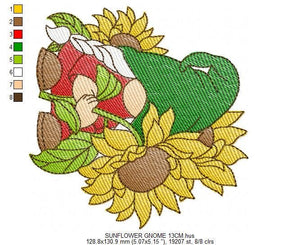 Sunflower Gnome embroidery designs - Flowers Garden Troll Elf embroidery design machine embroidery pattern - instant digital download pes