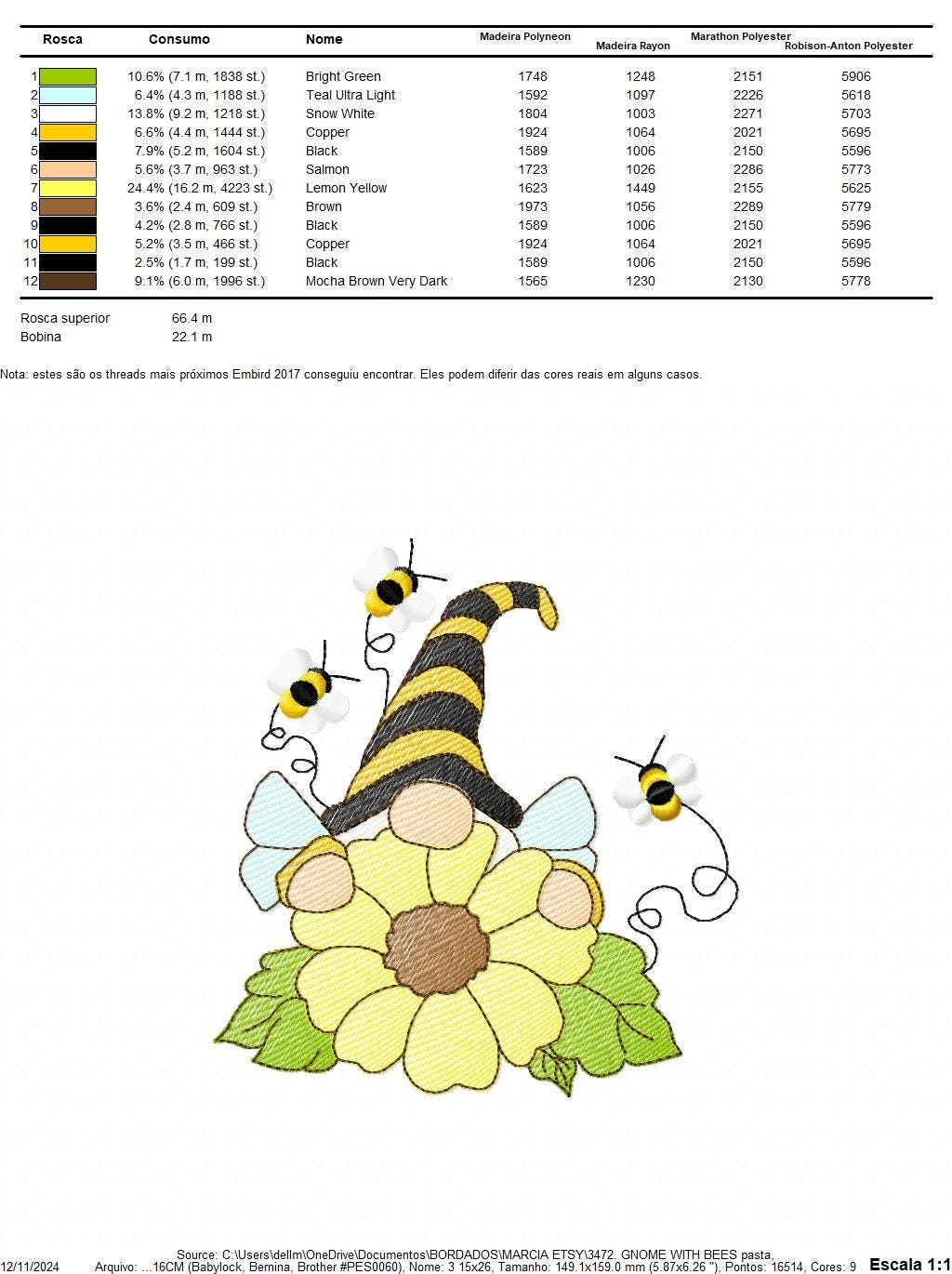 Sunflower Gnome with bees embroidery designs - Garden Elf embroidery design machine embroidery pattern - instant digital download pes jef