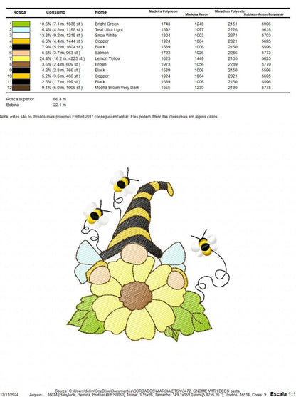 Sunflower Gnome with bees embroidery designs - Garden Elf embroidery design machine embroidery pattern - instant digital download pes jef