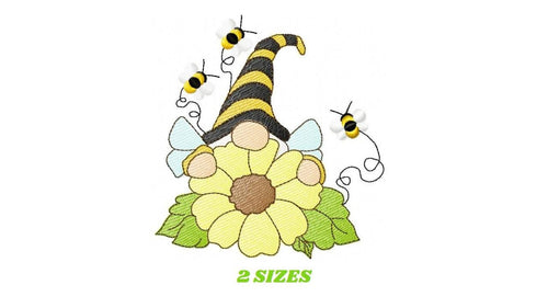 Sunflower Gnome with bees embroidery designs - Garden Elf embroidery design machine embroidery pattern - instant digital download pes jef