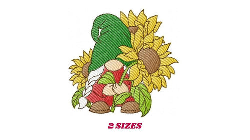 Sunflower Gnome embroidery designs - Flowers Garden Troll Elf embroidery design machine embroidery pattern - instant digital download pes