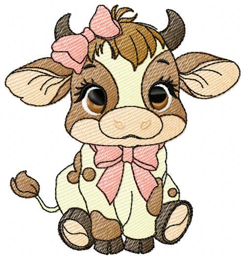 Cow with bow lace embroidery design - Farm Animal Ranch embroidery design machine embroidery pattern - Kitchen Towel file - Instant download