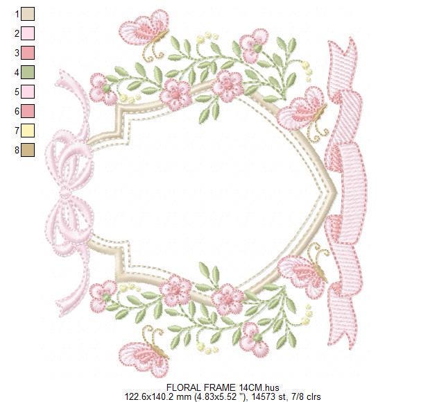 Flower Frame embroidery designs - Wreath embroidery design machine embroidery pattern - Kitchen Tea Towel embroidery - instant download pes
