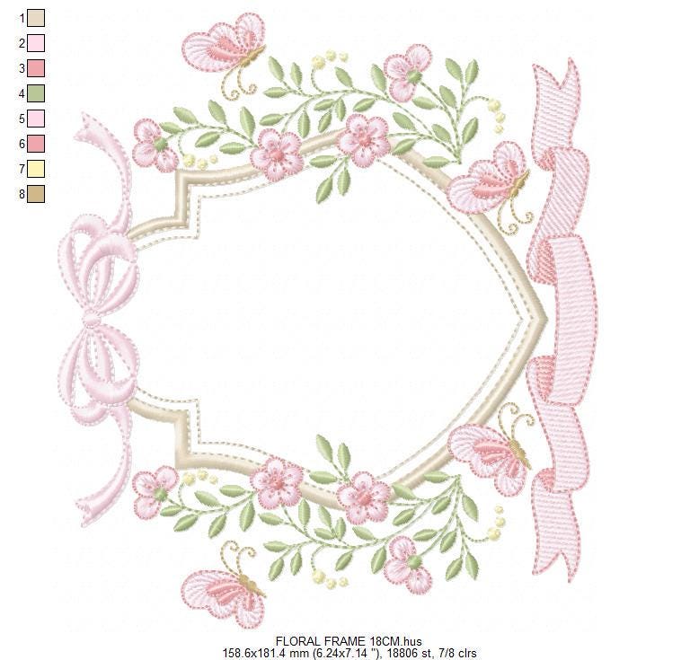 Flower Frame embroidery designs - Wreath embroidery design machine embroidery pattern - Kitchen Tea Towel embroidery - instant download pes