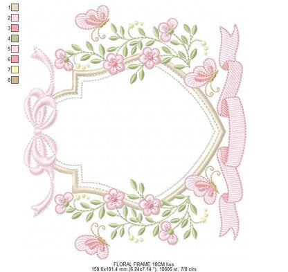Flower Frame embroidery designs - Wreath embroidery design machine embroidery pattern - Kitchen Tea Towel embroidery - instant download pes
