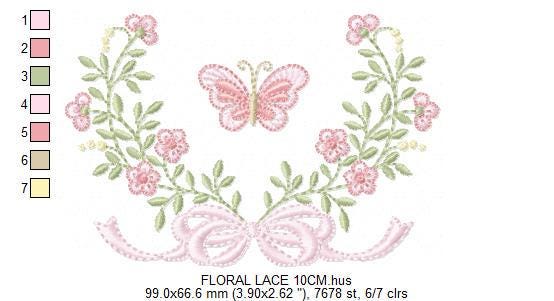 Flower with lace embroidery designs - Roses with butterfly embroidery machine embroidery pattern - Floral Kitchen towel - instant download