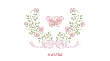 Flower with lace embroidery designs - Roses with butterfly embroidery machine embroidery pattern - Floral Kitchen towel - instant download
