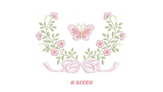 Flower with lace embroidery designs - Roses with butterfly embroidery machine embroidery pattern - Floral Kitchen towel - instant download