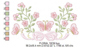 Flowers with lace embroidery designs - Roses with butterfly embroidery machine embroidery pattern - Floral Kitchen towel - instant download