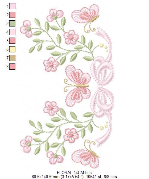 Flowers with lace embroidery designs - Roses with butterfly embroidery machine embroidery pattern - Floral Kitchen towel - instant download